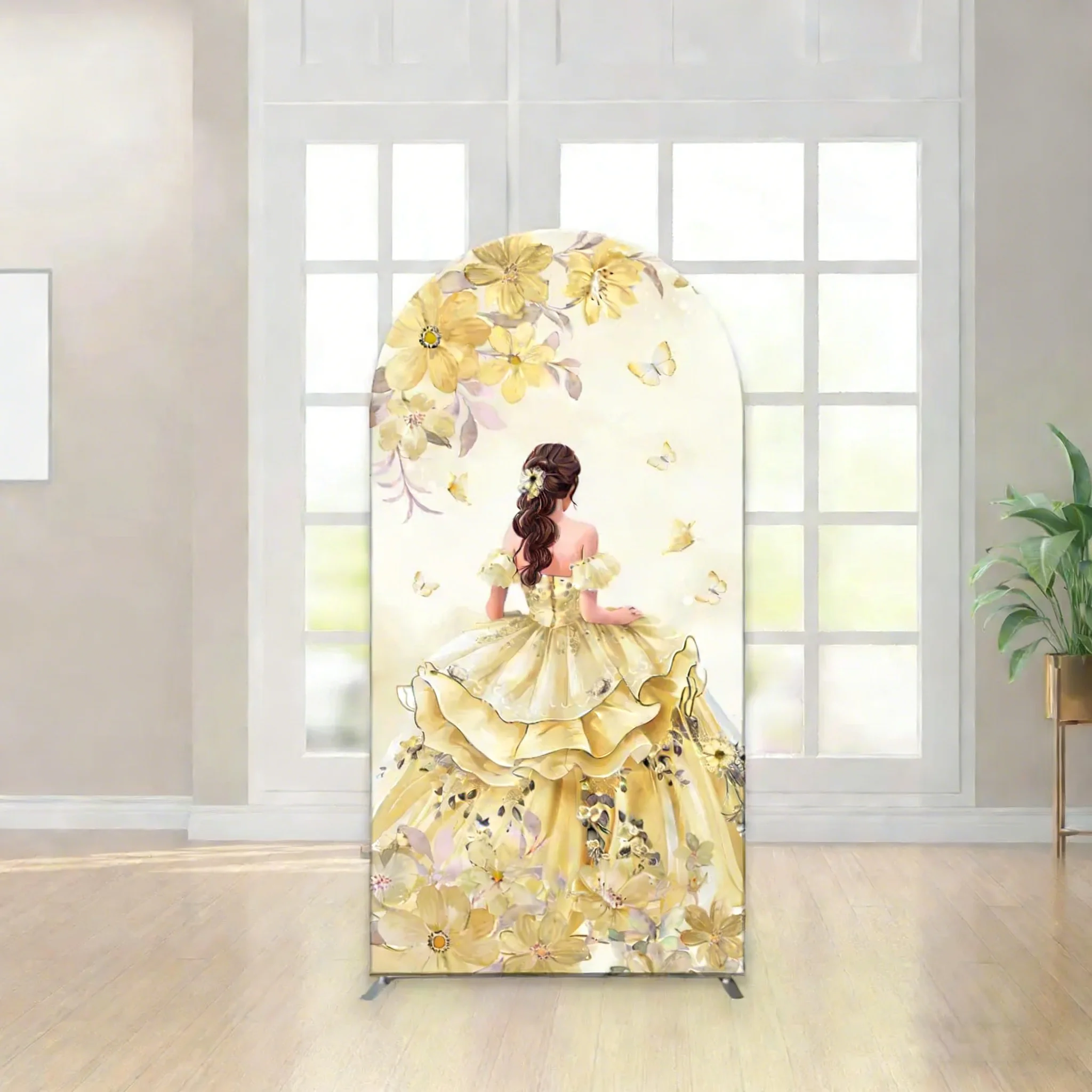 Princess Quinceanera Birthday Arched Backdrop Flowers Girl Sweet Dress Happy Birthday Party Background Custom 2-sided Covers