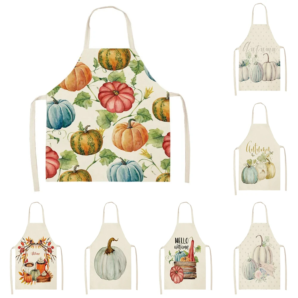 Orange pumpkin pattern cleaning art apron home kitchen cooking apron chef linen adult men\'s sleeveless bib 68x55cm