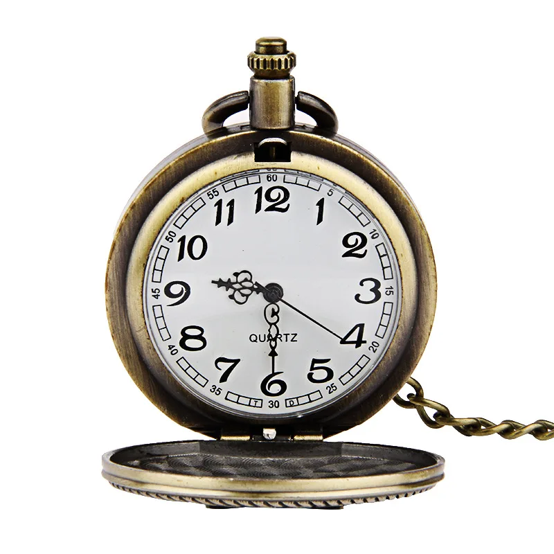 Orologio da tasca al quarzo intagliato rosso bronzo Vintage per uomo donna Eagle Bird custodia incisa Fob Chain orologio in bronzo per collezione regalo