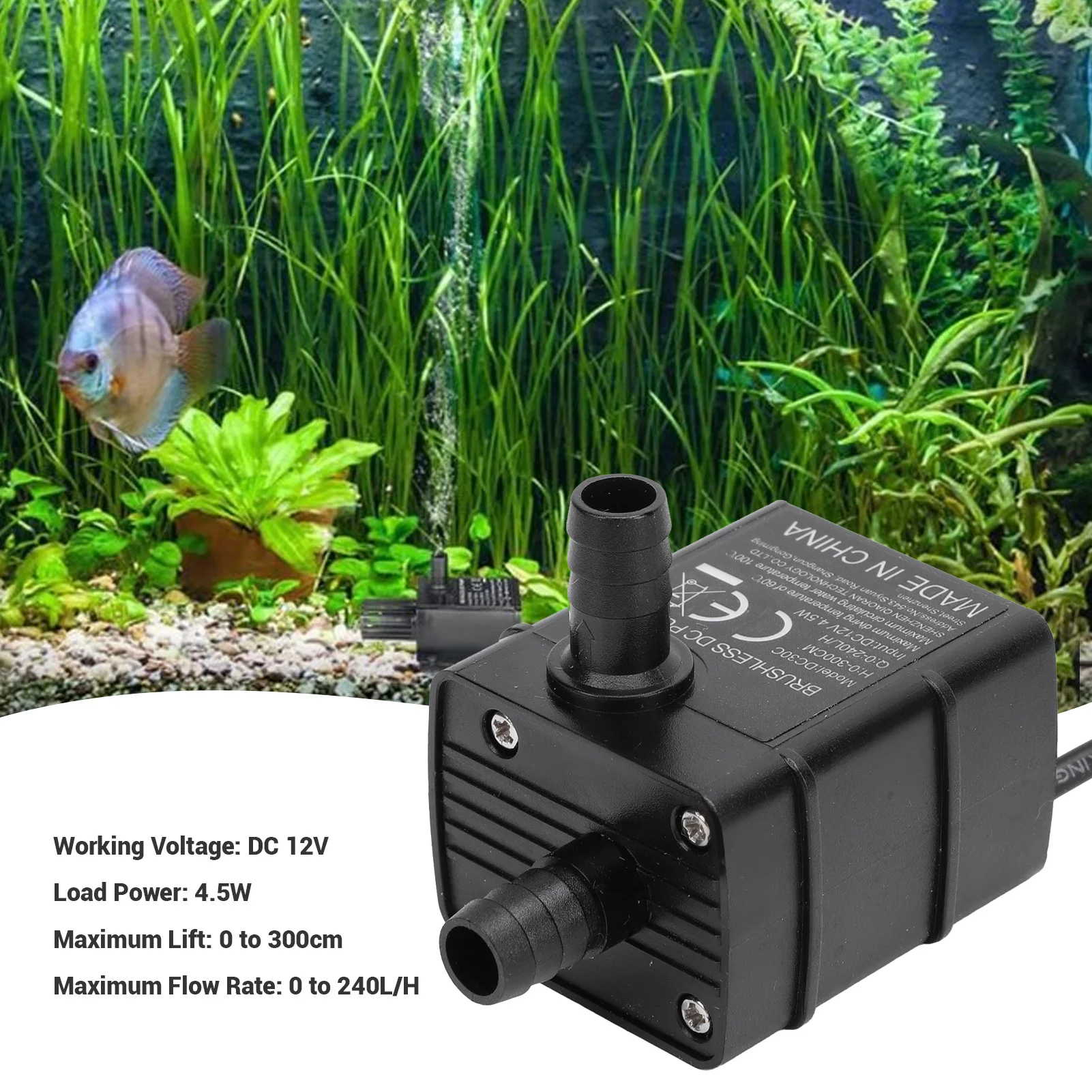 Water Fountain Pump Submersible Pump LED Indicator Light Detachable 300cm Lift 240L/H  12V 4.5W with Filter for Fish