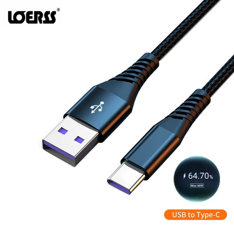 USB-кабель LOERSS, 66 Вт, 6 А, Type-C, для Huawei, Xiaomi, Samsung