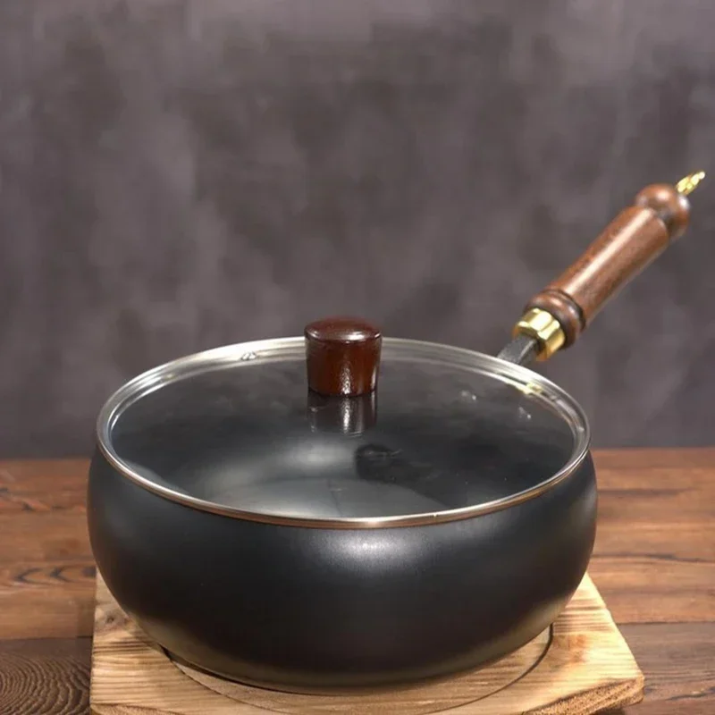 

Ковка ручной работы NON-STICK PAN, бытовая кастрюля для жарки, тушения, маленькая сковорода с плоским дном, кухонная газовая плита, универсальная сковорода, посуда