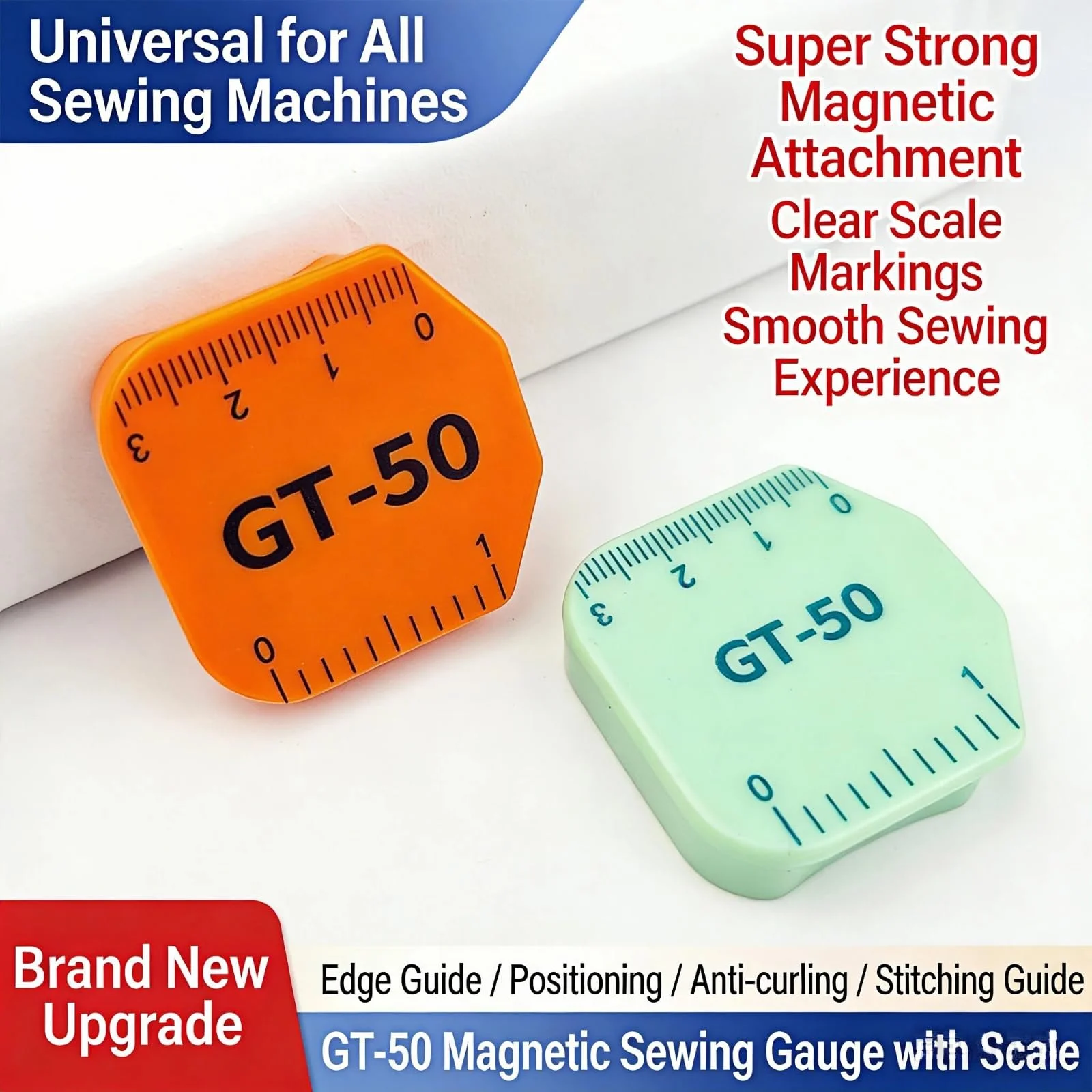 1pc Sewing Positioner with Scale & Anti-Roll Edge Stopper - Polygonal Plastic Magnet Cloth Gauge Suitable for Sewing Machines