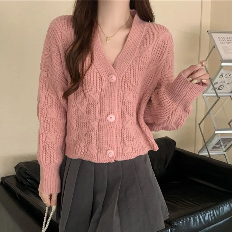 Zoki Japan Women Soft Sweet Cardigan Swetry Casual Lazy Wind Loose Elegant Knitted Coat Fashion V Neck Preppy Style Short Tops