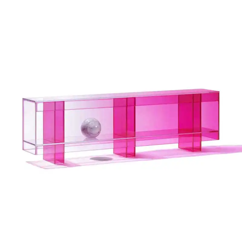 fl-New Arrival Commercial Use High Class Pink Acrylic Bench Modern Gradient Color Creativity Acrylic Stool