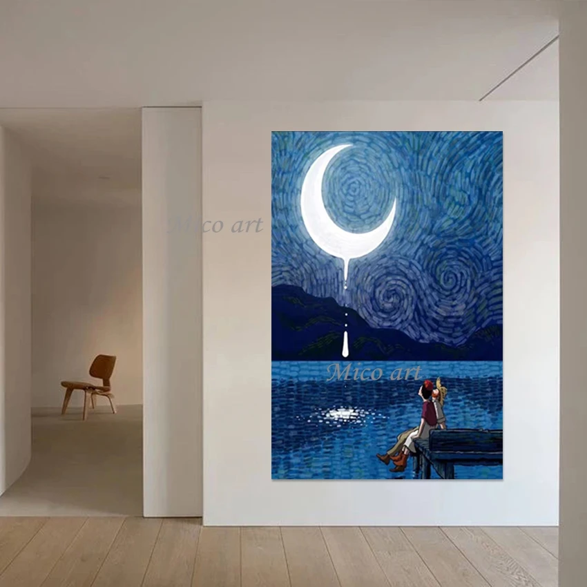 

Moon Abstract Paintings, Canvas, Beautiful Scenery Art Picture, Frameless, Figure Textured Handmade Artwork, Cute Style Wall