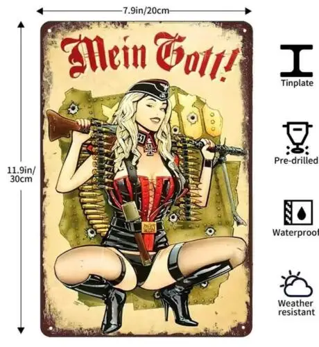 Militärische metall zinn zeichen sexy deutsch pin up mein gott! "Oh mein Gott" in Leder