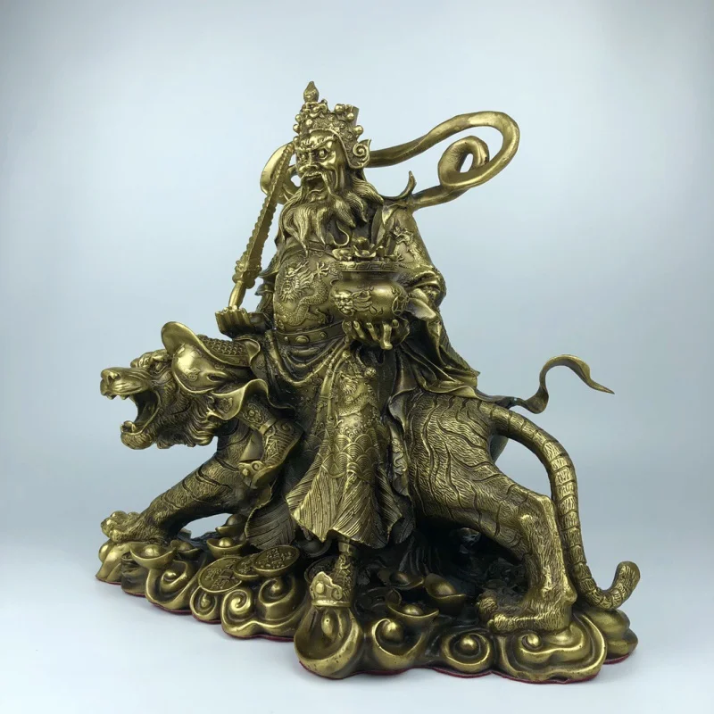 Copper Riding a Tiger God of Wealth Zhao Gongming Decoration Home Hall Worship Large God of War and Wealth Zhao Gongming Marshal