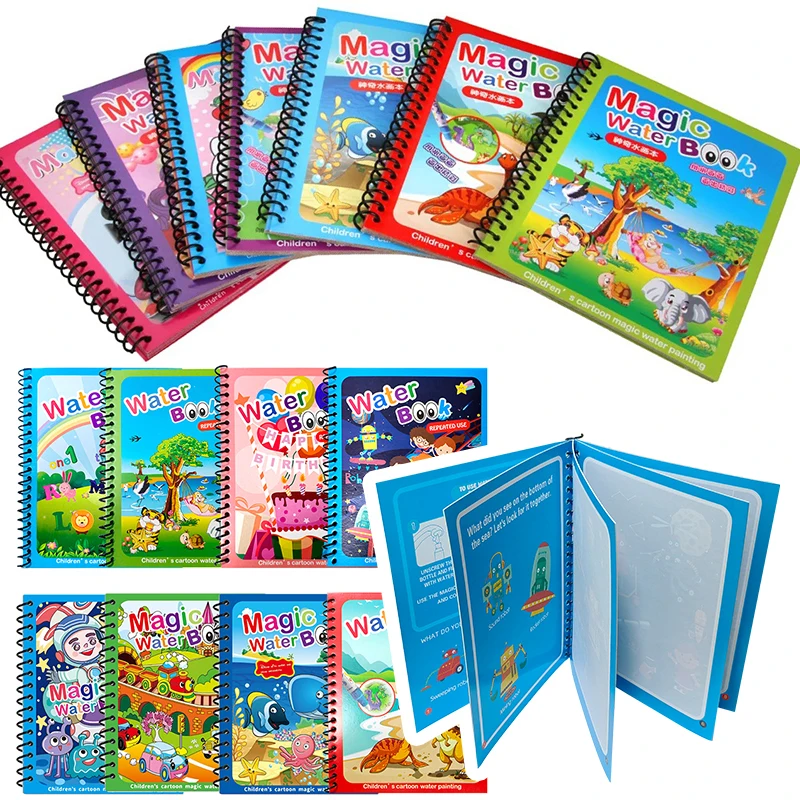 1/3/5Set Random Style Magic Water Reveal Coloring Book Mess Free Paint with Water Books Various Designs Reusable Drawing Pad ZYF