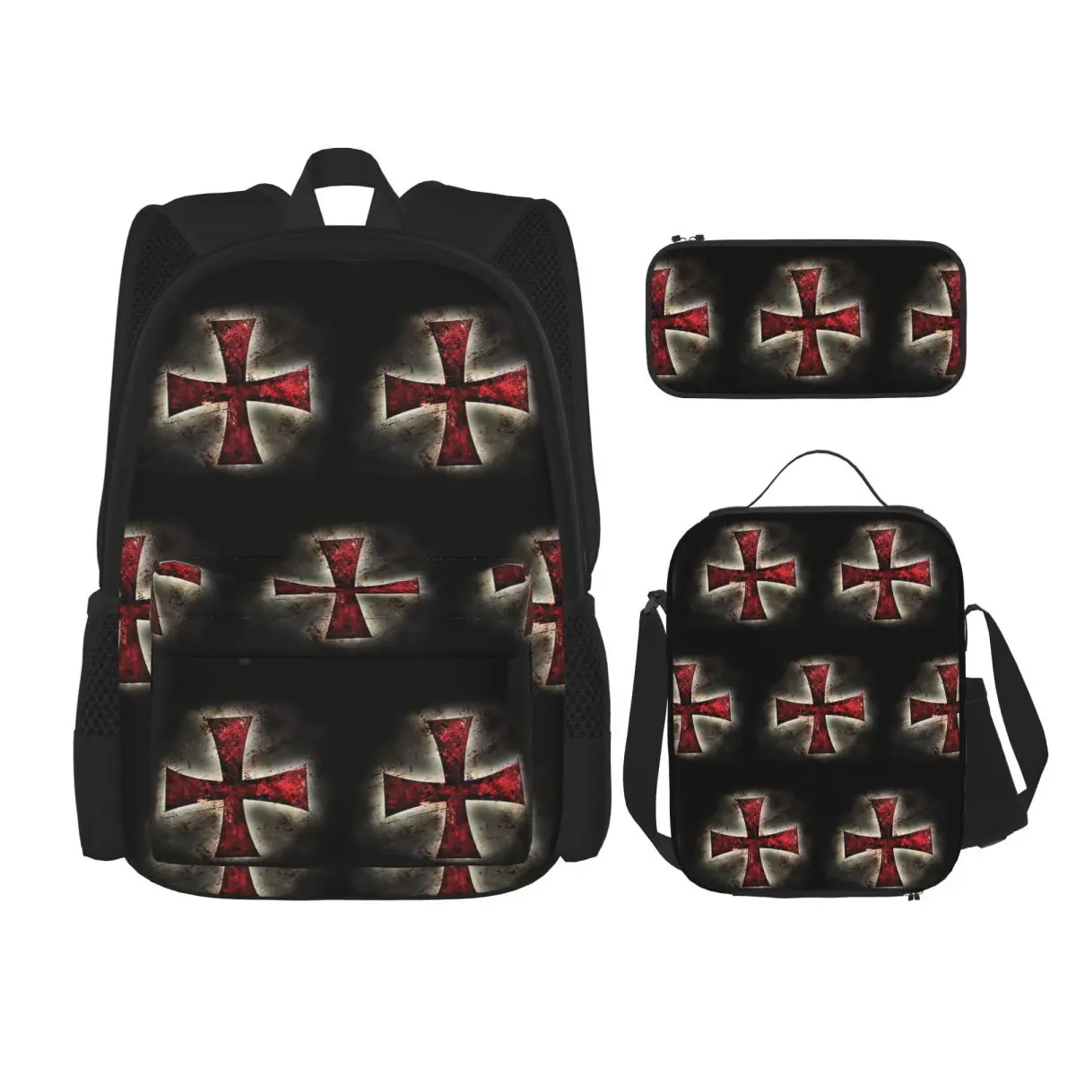 

Knights Templars Cross Backpacks Kids Bookbag School Bags Rucksack Lunch Bag Pen Bag Three-Piece Set