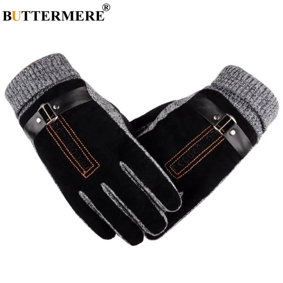 قفازات سوداء للدراجات النارية الرجال قفازات جلد الخنزير الذكور شتاء دافئ جلد طبيعي تزلج دراجة نارية قفازات ركوب الدراجات الصوف داخل