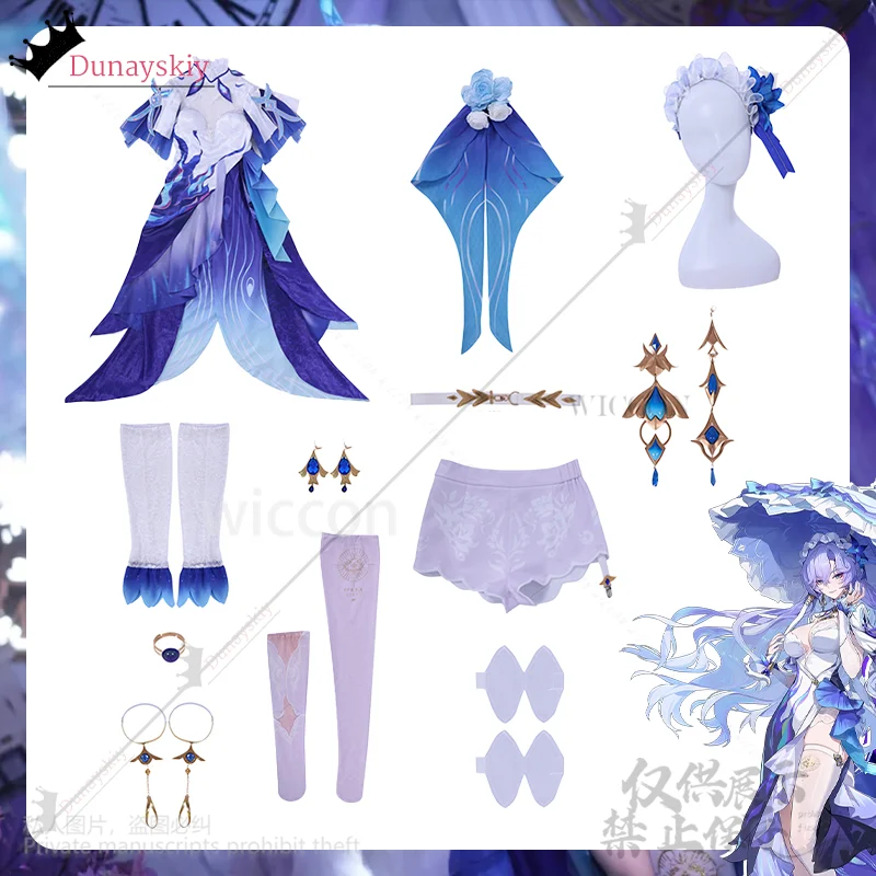 Wuthering ondas cantarella cosplay anime medusa vestido irregular azul roxo lolita headwear perucas jirai kei meninas traje