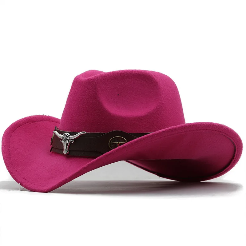 Heißer Verkauf Ethnischen Stil Kuh Logo Western Cowboy Zylinder Mit Gerollter Krempe Retro Reiten Hut Wollfilz Hut – Detail 8