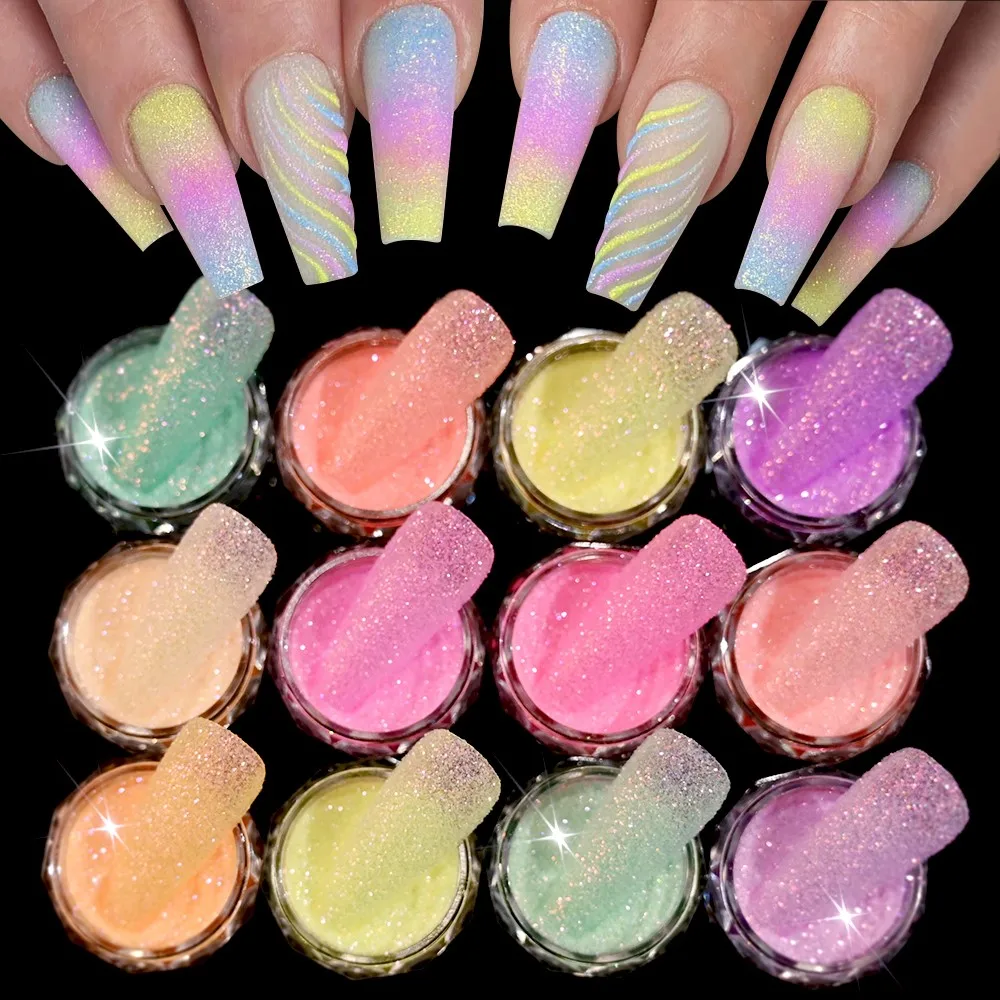 12-kolorowy cukierkowy brokatowy proszek do paznokci Ultracienki błyszczący chromowany pył Manicure Candy Coat Pigment zdobienie paznokci (0,5 g)