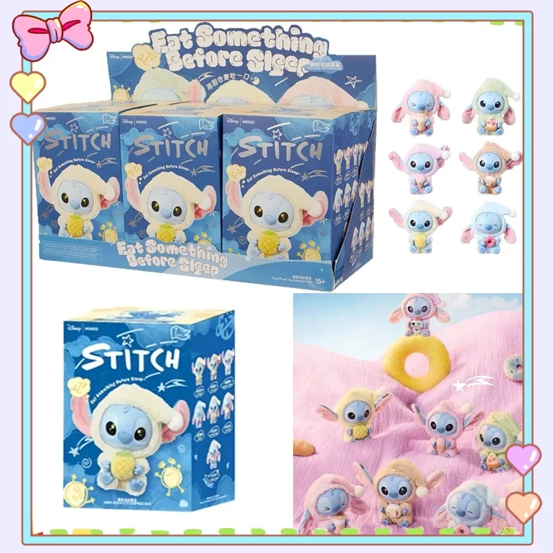 

Miniso Stitch Eat Something Before Sleep Series Plush Blind Box Vinyl Toys Cute Doll Mystery Box Bag Pendant Decor Gift