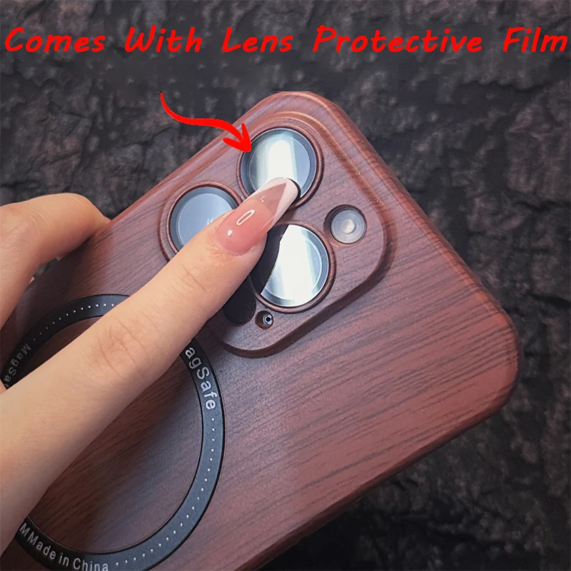 For Magsafe Magnetic Wireless Charging Wood Grain Shockproof Phone Case For iPhone 16 Pro Max 14 11 12 13 15 Pro Max Back Cover