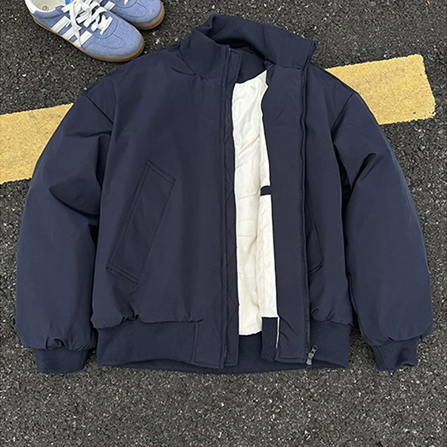 Cappotto da pilota americano oversize Thiened ort Jaet blu per uomo autunno inverno cotone abbigliamento da lavoro baseball sle colletto alla coreana