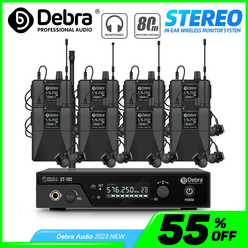 Debra-sistema de Monitor intrauditivo IEM inalámbrico estéreo, grabación de escenario profesional, ST-102 inalámbrico para instrumento de baterista de estudio