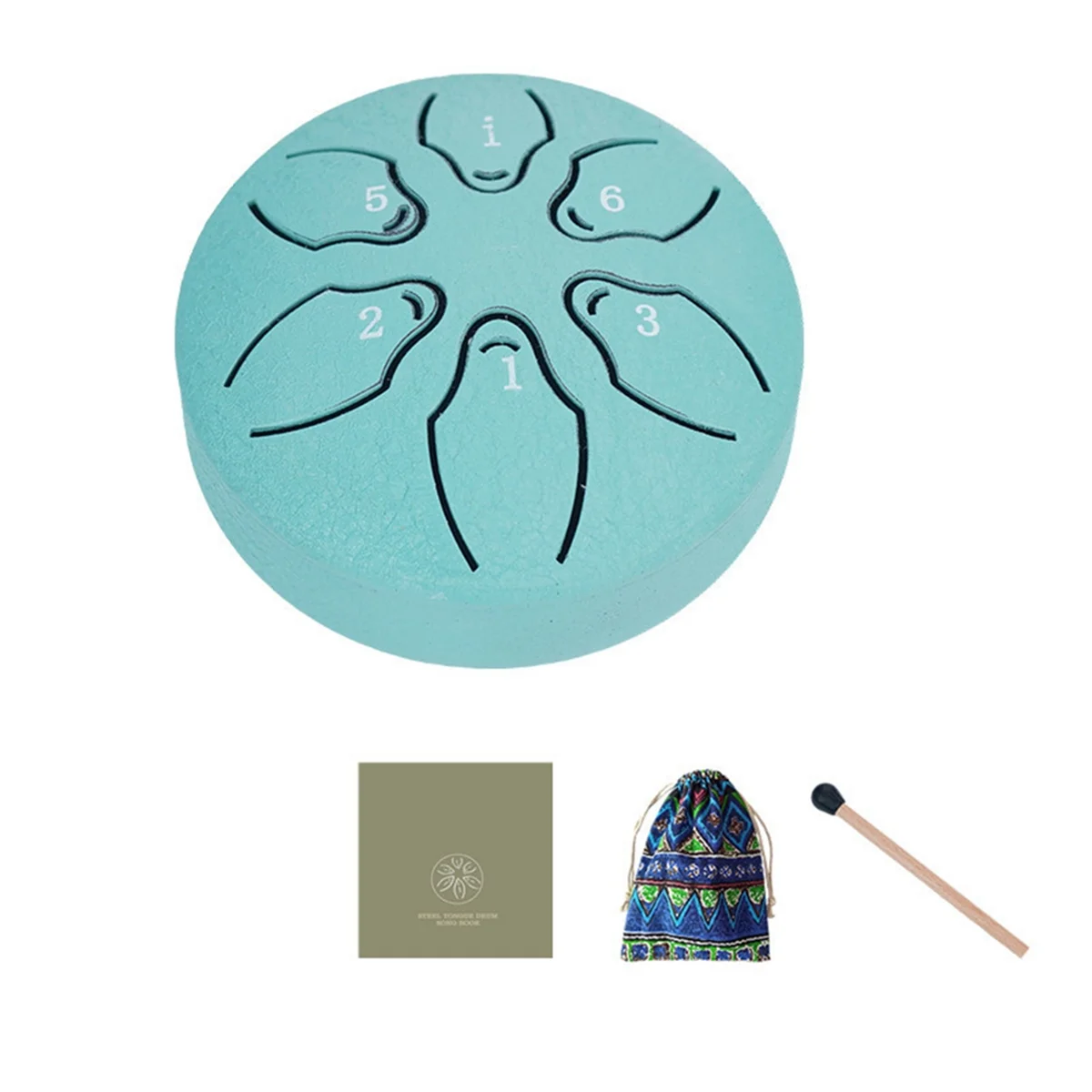 

A71P 3 Inch 6 Tone Outdoor Steel Tongue Drum Rain Drum Instrument Mini Hand Drum Ethereal Drumstick Lake Blue
