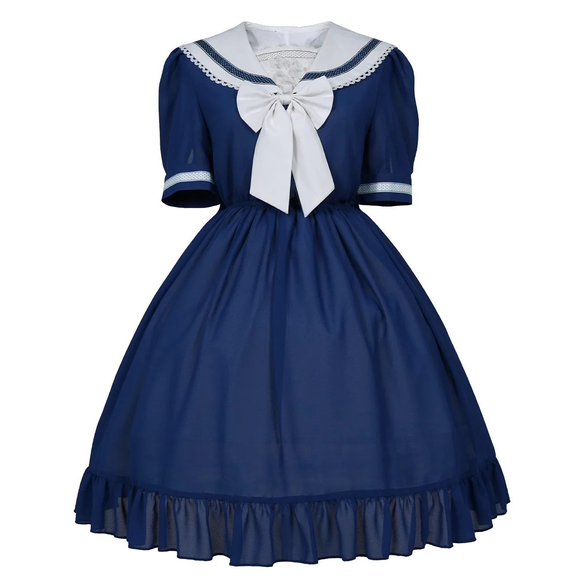 

MAGOGO Sea Breeze Girls Lolita Princess Dresses Women Japanese Style Summer Bow Navy Collar Short Sleeve Victorian Vintage Dress