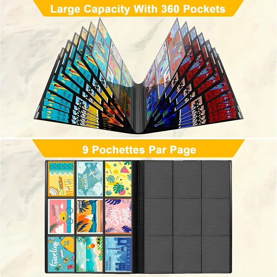 Black Card 9 Pocket Card File Folder, Pocket Card File Folder Pocket Card Album, Capacity 360 Cards