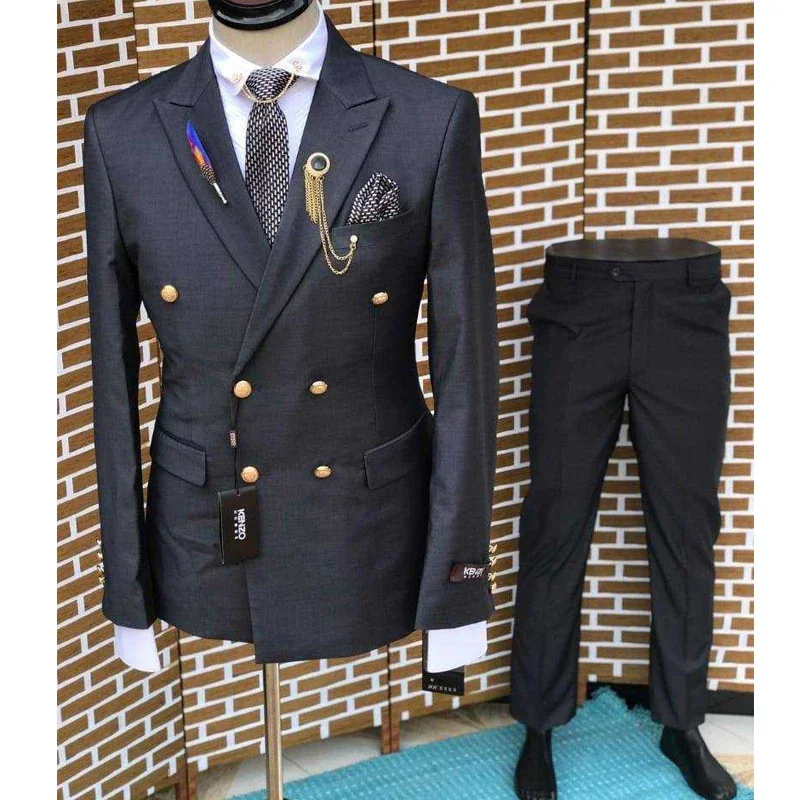 

Custom Black Double Breasted Men Suits For Wedding Tuxedo Slim Fit Italian Business Male Blazer 2 Pieces Set (Jacket+Pants)