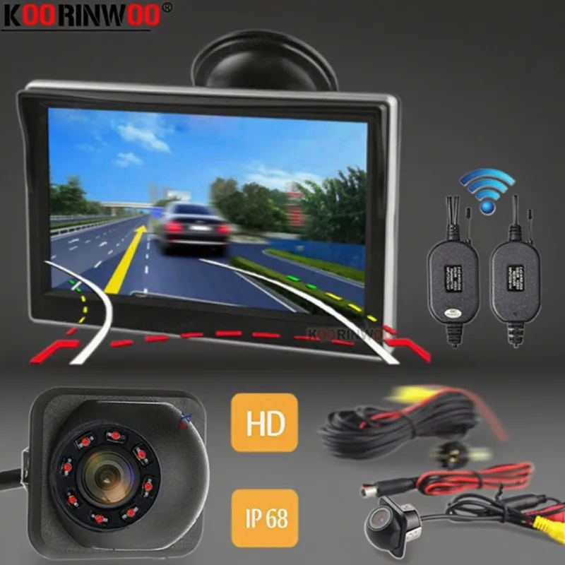 

Koorinwoo CCD HD 5-дюймовый беспроводной парковочный монитор, камера заднего вида, камера заднего вида, динамическая траектория, линия парковки, подсветка