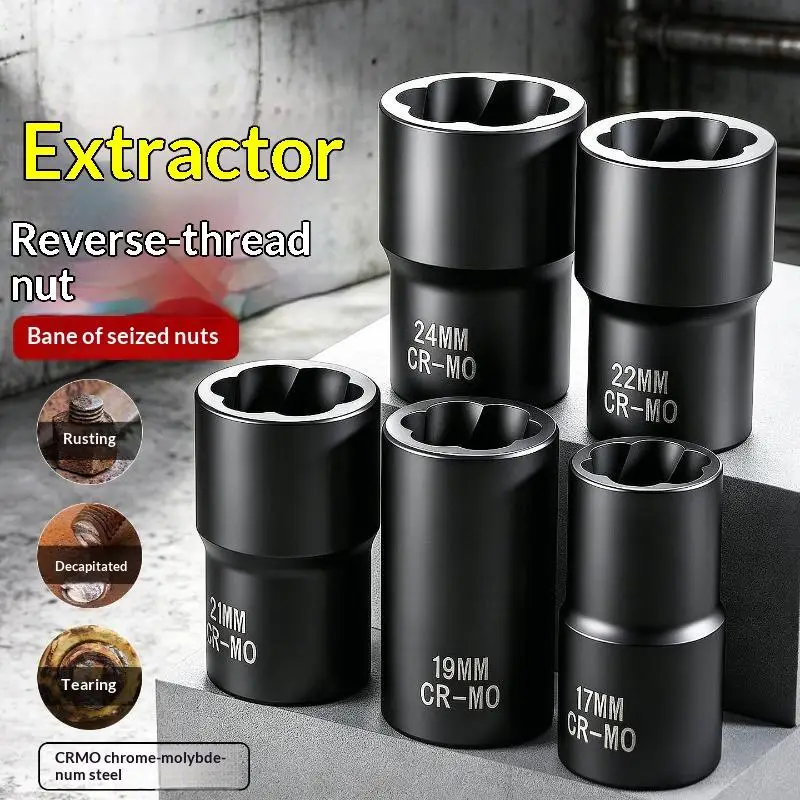 Heavy Duty Lug Nut Remover 17-24mm High Torque Damaged Screw Extractor Set 1/2
