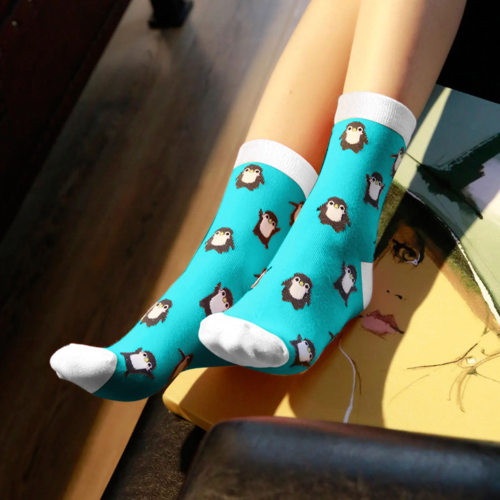 Cute Cow Penguin Socks Set 10Pcs=5 Pairs For Girls Boys Kawaii Korea Harajuku Funny Cartoon Animals Printed Happy Sox Soft Cozy