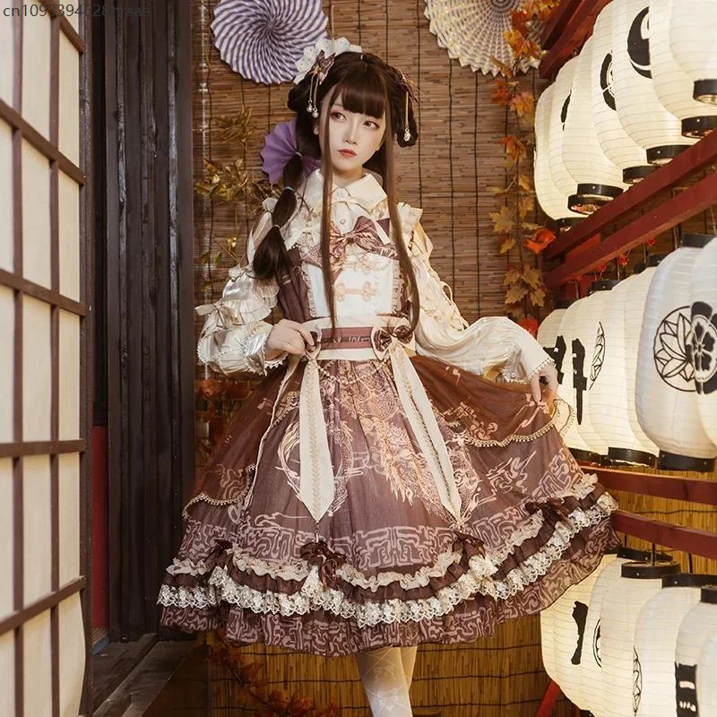 

2025 new Victorian printing kawaii girl loli cosplay gothic lolita kimono Chinese Hanfu retro sweet lolita strap palace dress