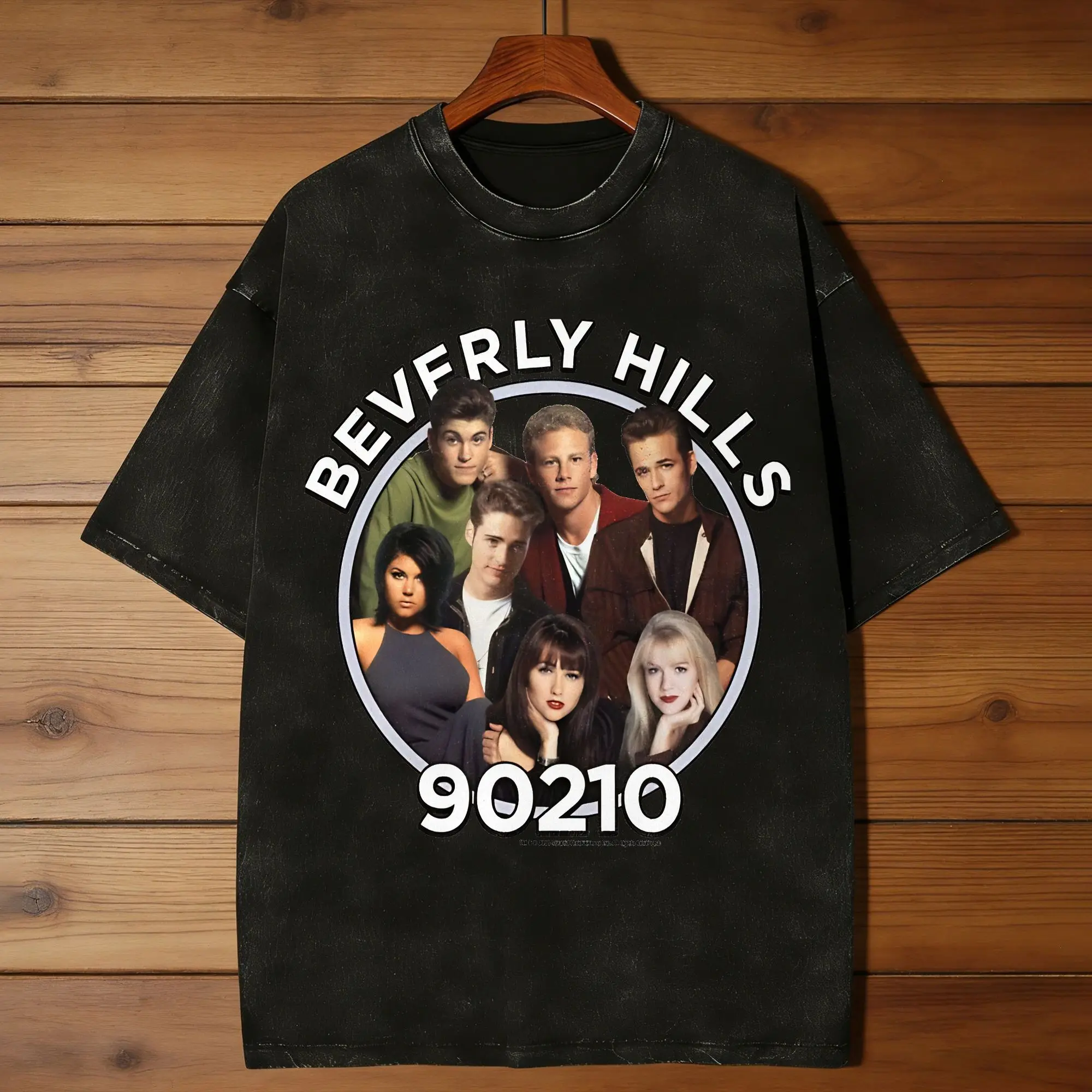 Oversized Washed T Shirt Beverly Hills, 90210 Cotton T-Shirts  Hipster Tee Shirt for Men Summer Y2K Retro Print Tops