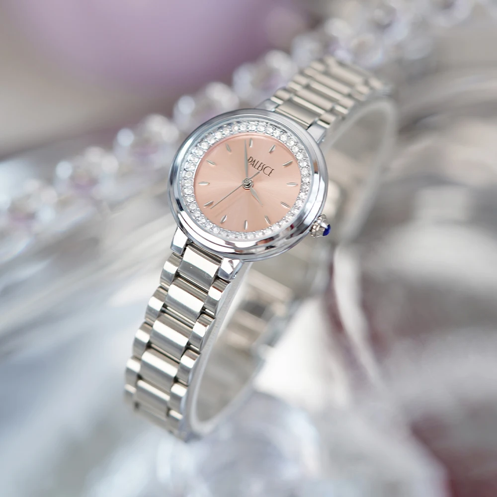 

Новые элегантные роскошные кварцевые женские часы, модные повседневные розовые круглые циферблаты с бриллиантами, ремешок из нержавеющей стали, женские наручные часы, подарки