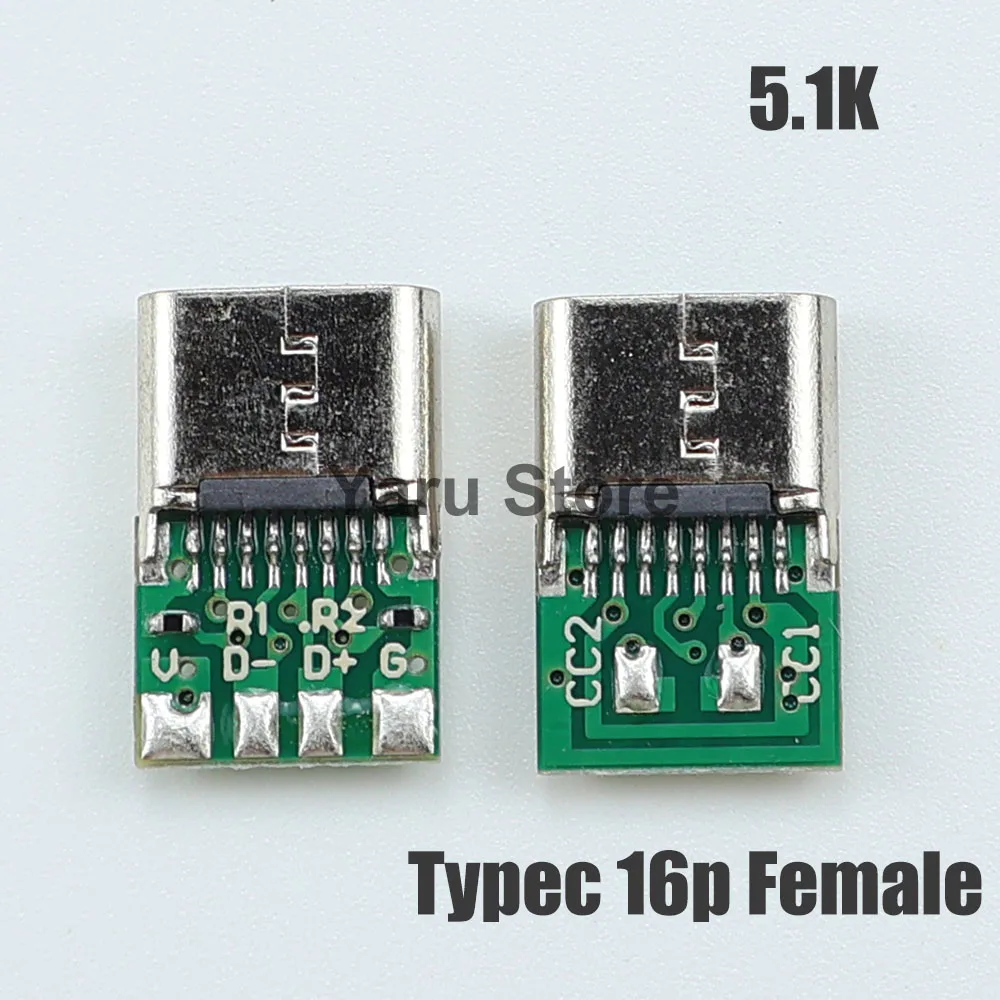 TypeC 16P Female Socket 6-core Dual 5.1K Resistor TypeC OTG Male 5.1K Resistor TYPE-C Male Female USB 3.1 With PCB Board