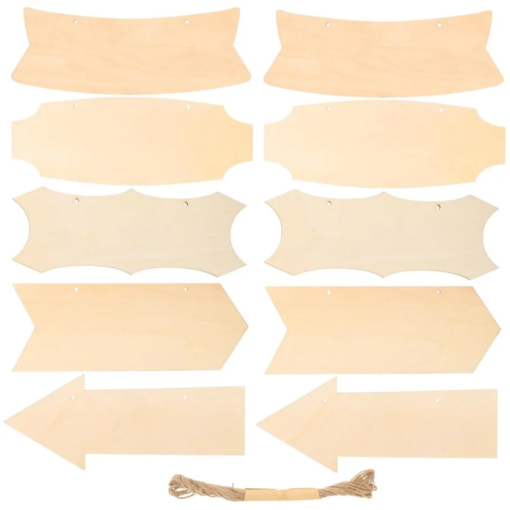 5 Different Wooden Arrow Shape Signs, Blank Hanging Decorative Wooden Plaques with Rope for DIY Painting Home Crafts Supplies