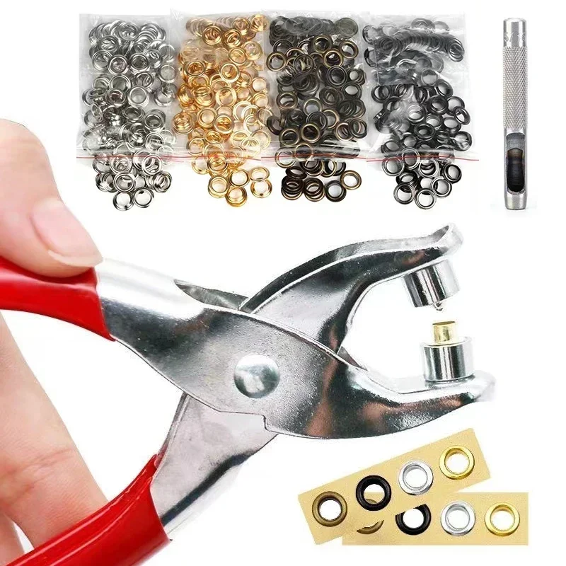 NOVO! Kit de Ferramentas Manuais DIY com 100 Conjuntos de Ilhós Metálicos de 4mm e Ferramenta de Perfuração para Artesanato em Couro, Roupas, Cintos e Chapéus