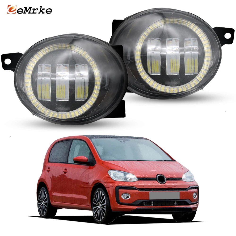 

2-Pcs Led Car Fog Lights Assembly Head Lamp wtih Lens for Volkswagen Up up! e-up 2017-2022 Angel Eye Front Bumper DRL Daylight
