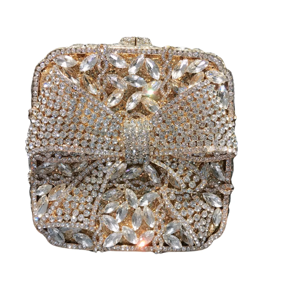 Factory Wholesale Liner Full Rhinestone Crystal Handmade Bridal Party Ladies Clutch Bag Square Box Butterfly Shaped Dinner Bag