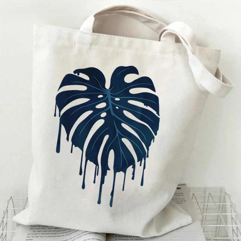 Monstera Plant Print Women Canvas Shopping Bag Casual Large Capacity Shoulder Bag Eco Handbag Tote Reusable Grocery Shopper Bags