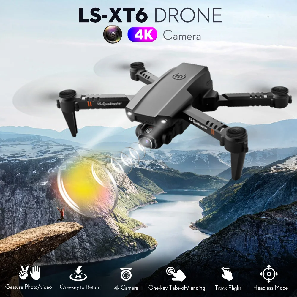 LS-XT6 RC Drone with Camera 4K Camera Track Flight Gravity Sensor Gesture Photo Video Altitude Hold Headless Mode RC Quadcopter