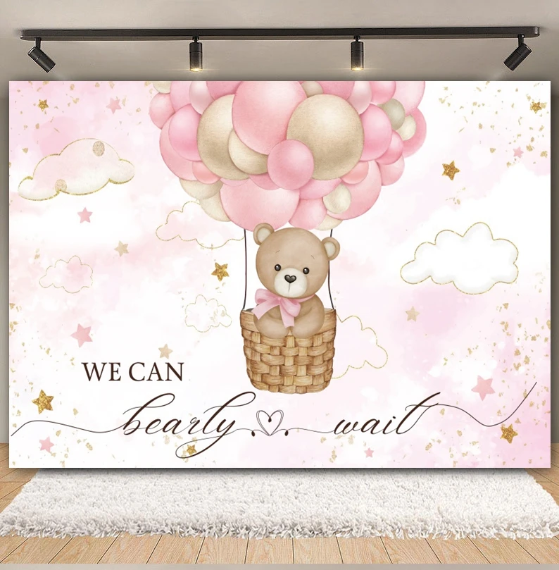 Bear Baby Shower Backdrop Photography Hot Air Balloon We Can Bearly Wait Girls Boys Birthday Photozone Background Photo Studio