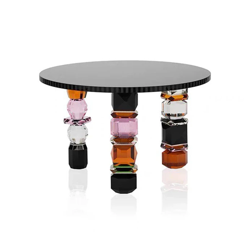 Italian round tempered glass coffee table color transparent crystal bracket