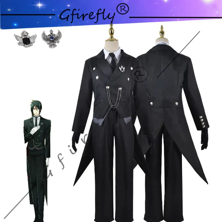 

Black Butler Anime Cosplay Costume Sebastian Michaelis Tailcoat Elegant Suit Dress Full Set of Accessories Wig Halloween Costume