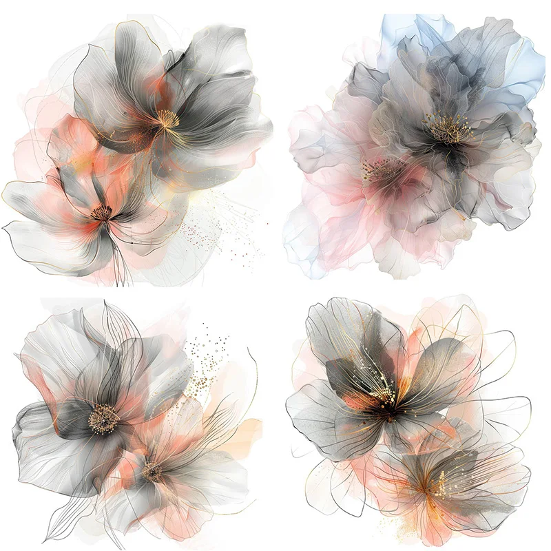 

C1119# Abstract Pink Grey Flowers Toilet Stickers, Bright Wall for Home, Cabinet, Door,Decoration, Vinyl Car Decals