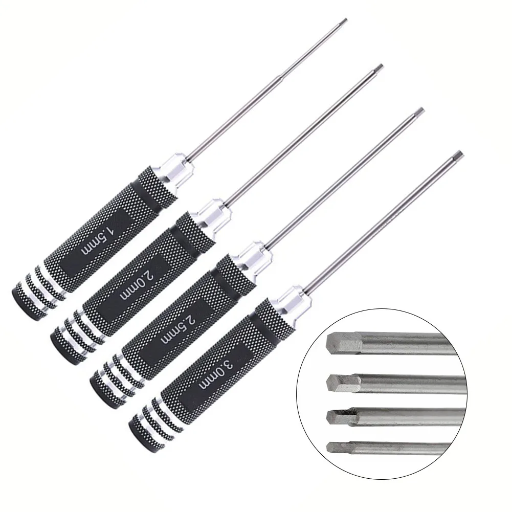 4pcs Precision Hex Screwdriver Set 1.5-3.0mm Steel Screw Driver Non-slip Aluminium Handle For Drone Aircraft Model Repair Tools