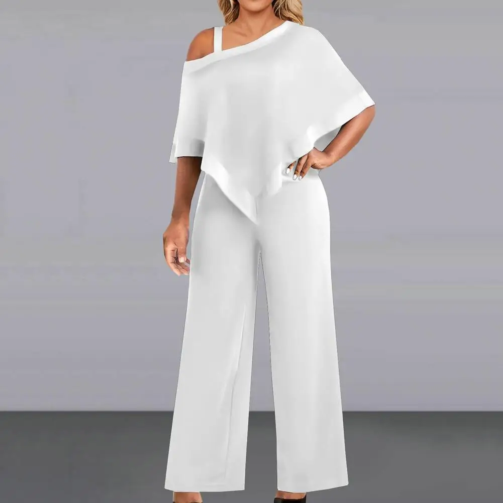 Women Jumpsuit Wide Leg Jumpsuit Fashionable Women's One Shoulder Jumpsuit Wide Leg Solid Color Loose Fit Oblique for Commute