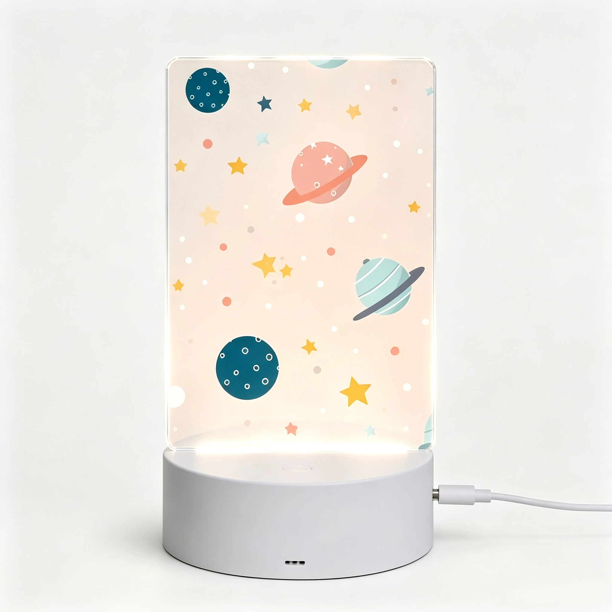 Pastel Solar System Cartoon Starry Sky Acrylic LED Nightlight, Space Theme Children Desktop Ornament