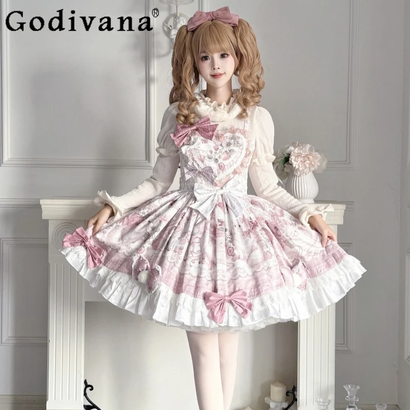 

Cute Girl Sweet Cape Strap Dress Set Japanese Style Original Genuine Princess Lolita Suit Women's Birthday Party Outfits
