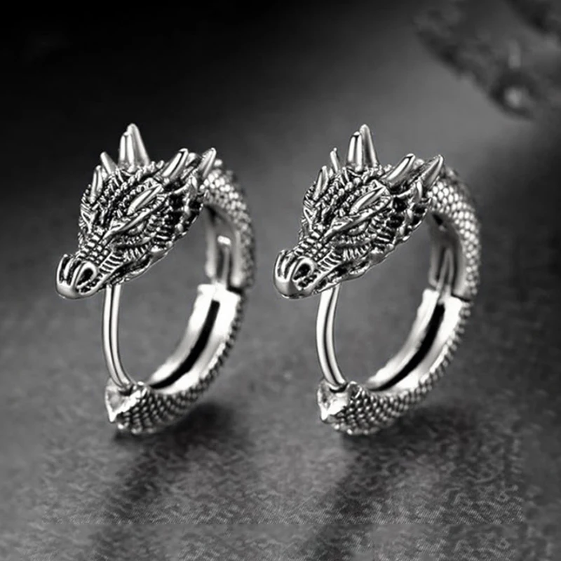 Huitan Trendy Male Dragon Hoop Earrings Hip Hop Style Punk Party Accessories Unisex Daily Wearable Personality Jewelry Drop Ship