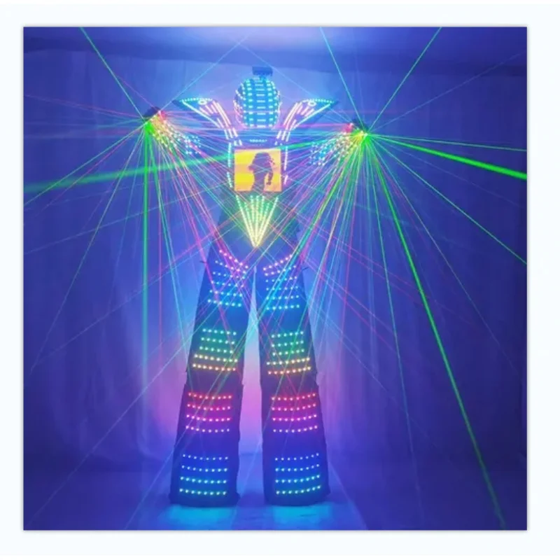 

Светящийся костюм робота для взрослых на ходулях с LED-подсветкой, куртка с дисплеем на груди, шлем, лазерные перчатки, одежда для выступлений в бальных залах