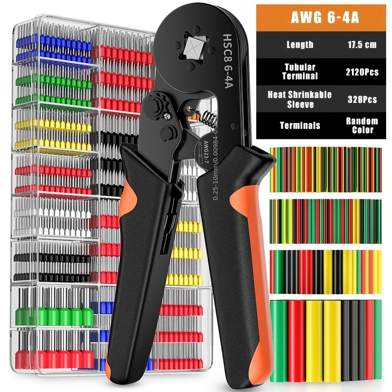 2449pcs Heavy-Duty Ferrule Crimping Tool with Self-Adjustable Ratchet Mechanism-Terminal Crimping Pliers Set, 2120Wire Connectors&328 Heat Shrinkable Sleeve, Automotive Industrial Electrical Wiring, Non-Electric-Ideal for DIY&Professional Electrician view 3